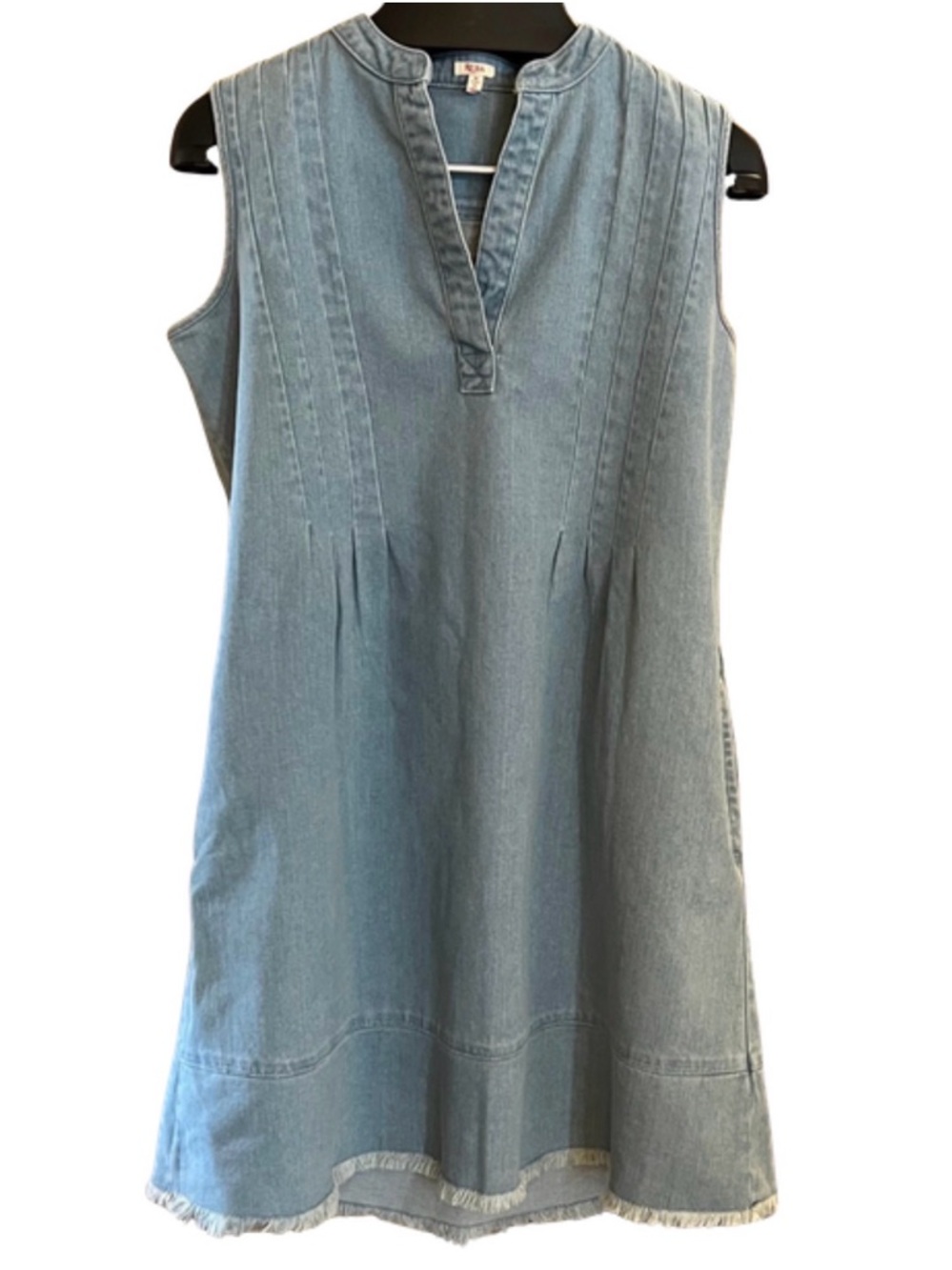 Reba Denim Dress Frayed Hem Blue - Large
